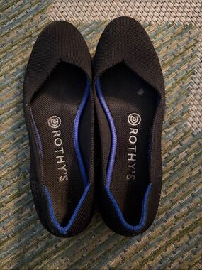 Rothy's Black Knit Flats with Blue Trim